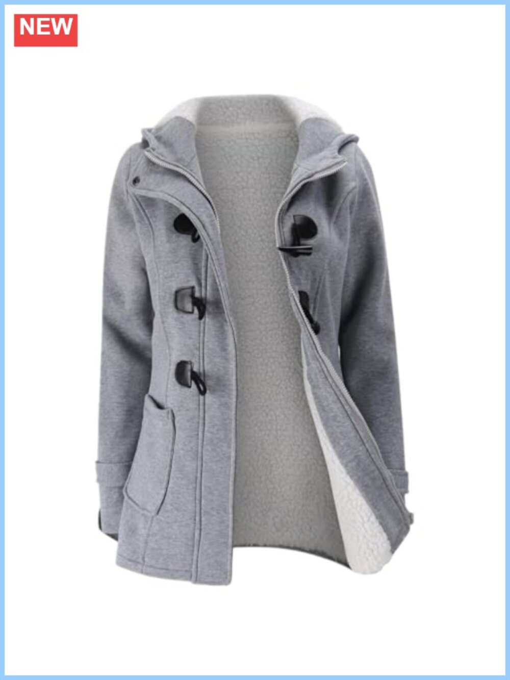 Horn Button Fleece Thicken Hooded Winter Warm Coat Jacket